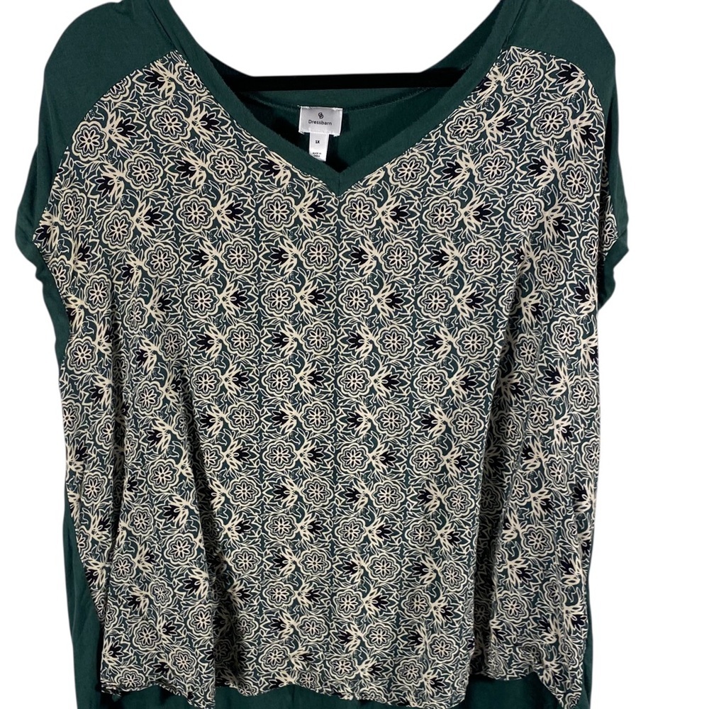 Dress Barn Green and Cream Patterned short sleeve Top 1X